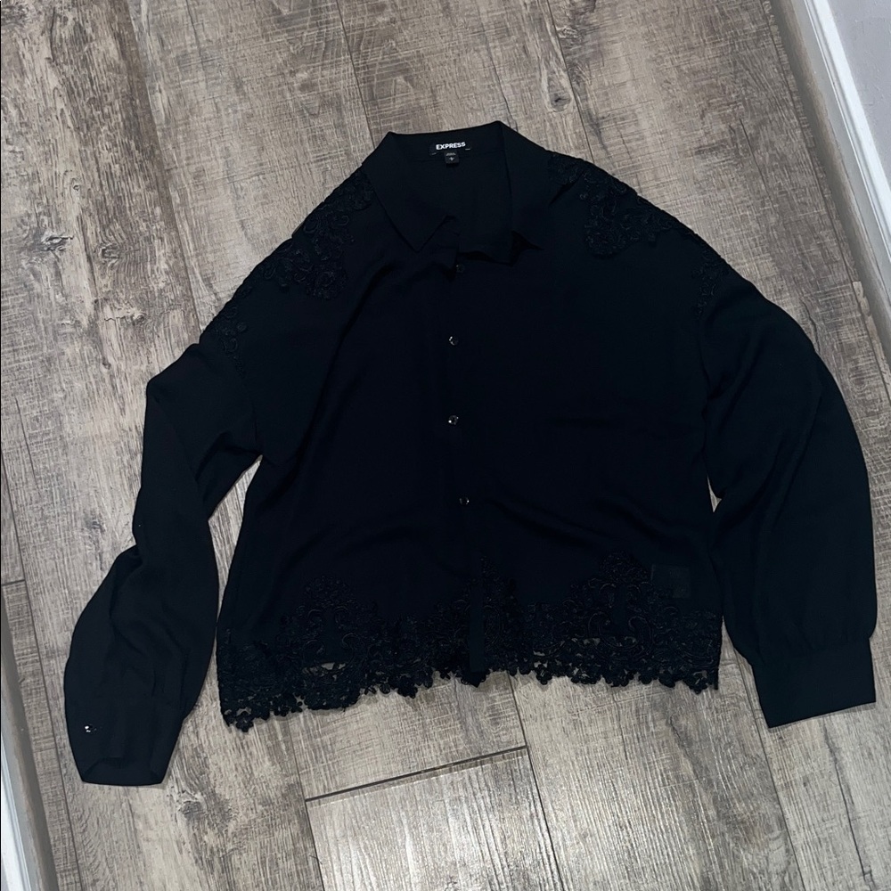 Express Black Lace Button Down Shirt
